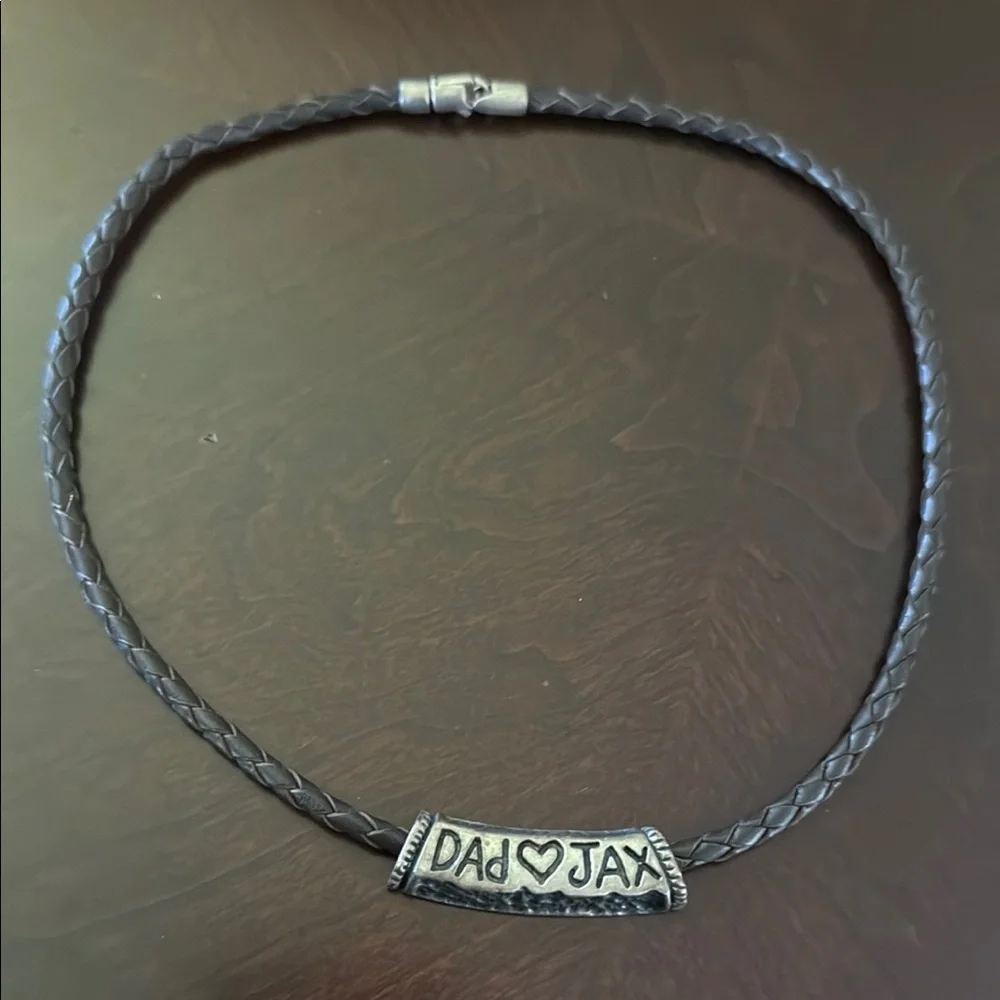 Men’s leather braided bracelet brown with  “Dad❤️JAX” wording engraved